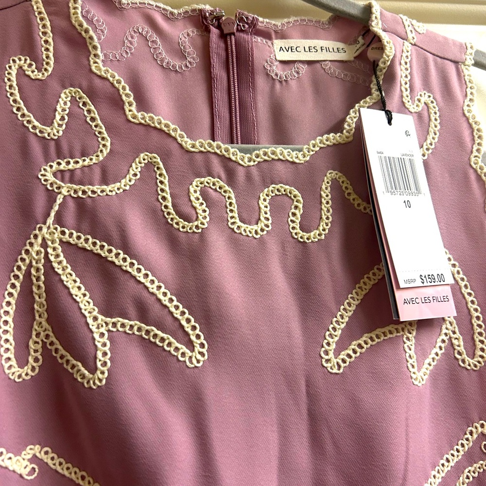 Avec Les Filles Embroidered Shift Dress Mauve Dusty Rose Sleeveless Size 10 NWT